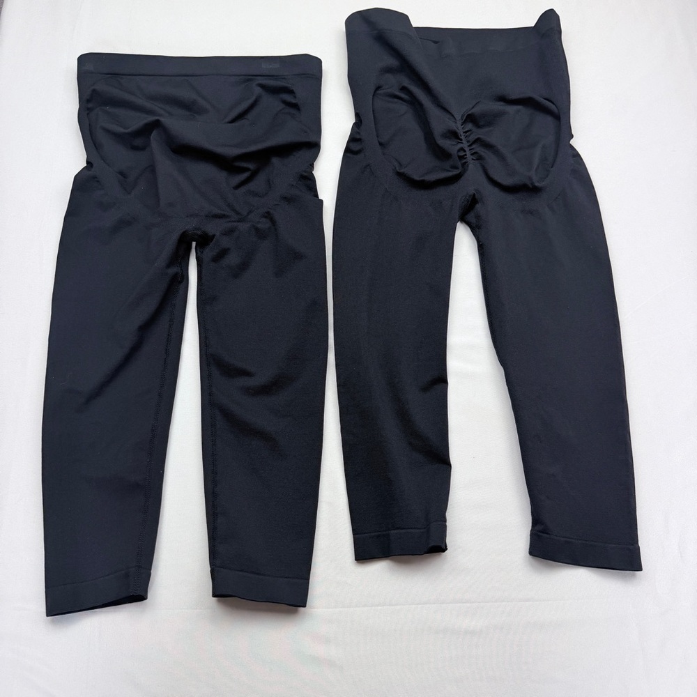Women's Maternity Black Capri Leggings - Tummy support (2 pair) - Picture 2 of 9